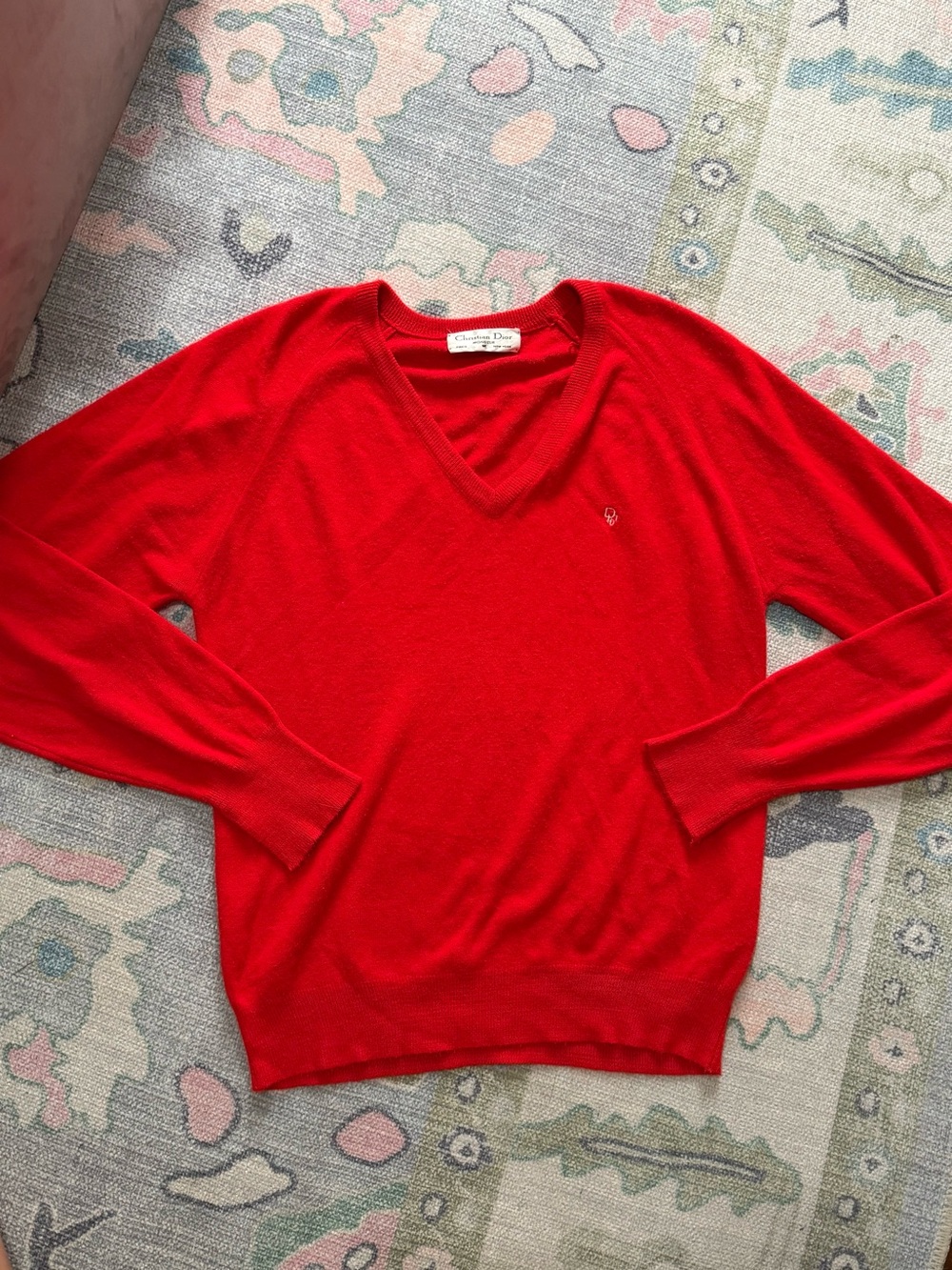 Christian Dior Red V-Neck Women's Sweater